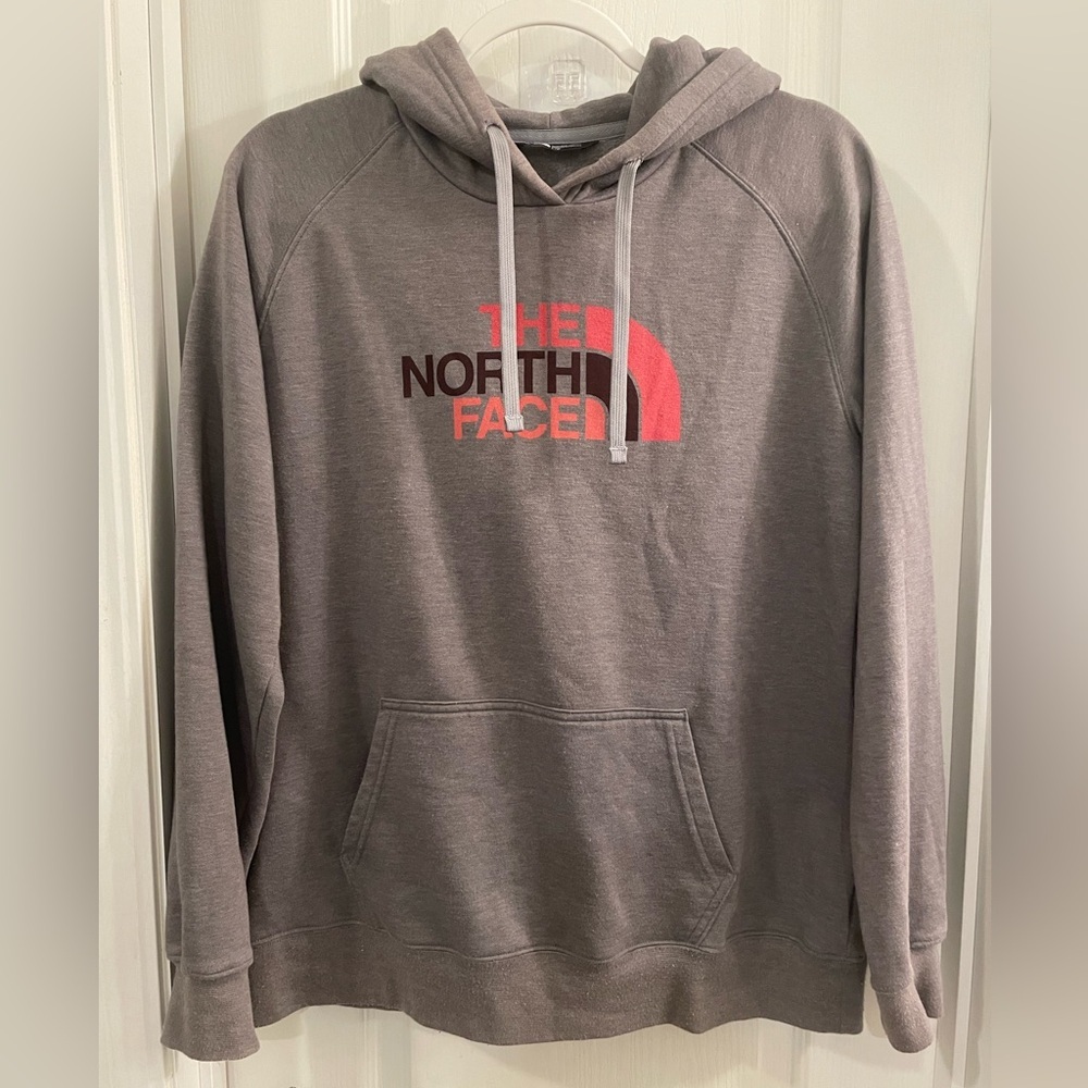 The North Face Gray Hoodie with Pink Logo